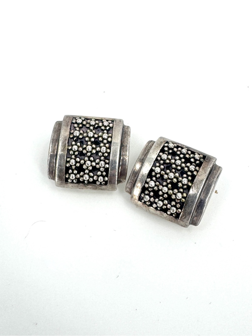 Lois Hill Sterling Silver caviar Bead Detail Clip Earrings
